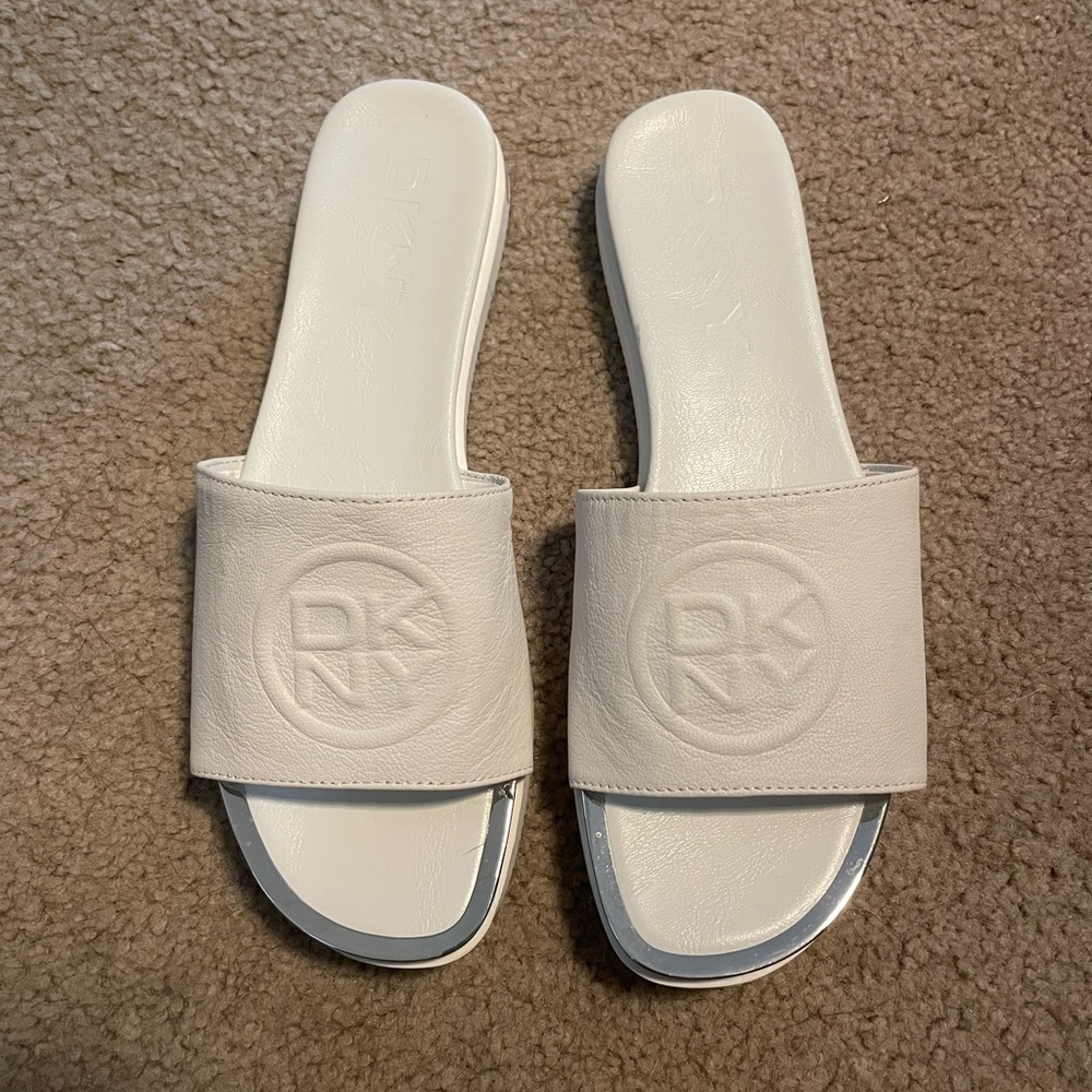 White DKNY Slides
